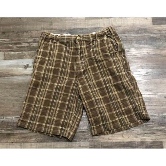 Hollister Mens Size 32 Brown Plaid Flat Front Casual Shorts - Picture 1 of 5